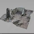 Natural Stone Structure Scene With Archway Tree Trunk And Earthen Ground 3d model