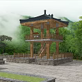 New Chinese Style Observation Deck Tea Fragrant Pavilion Observation Deck 3d model