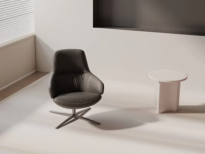Modern Black Leather Leisure Chair With Metal Base White Round Side Table In Minimalist Interior 3d model