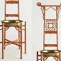 Traditional Wooden Dressing Table with Intricate Carvings and Golden Basin Stand