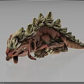 Red Mythical Creature Sculpture With White Bony Spikes And Open Mouth