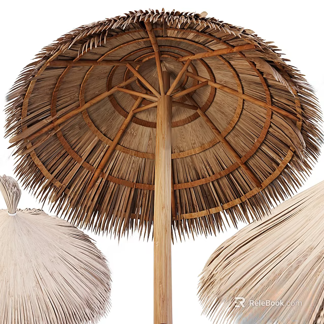 Straw Covered Wooden Sunshade Canopy Ideal for Outdoor Shade Use 3d model 