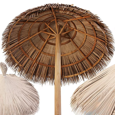 Straw Covered Wooden Sunshade Canopy Ideal for Outdoor Shade Use 3d model