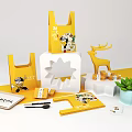 Yellow Decorative Ornament Set With Deer Figurine Star Shaped Ornament Notebook Pen And Succulent Plant