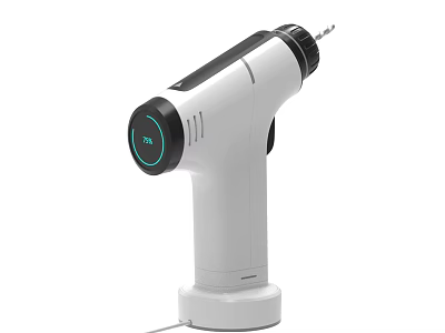 Handheld Industrial Electric Drill With White Body Stable Base And Drill Bit 3d model