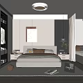 Modern Bedroom Interior Design With Bedside Tables Lamps Large Window And Decorative Painting