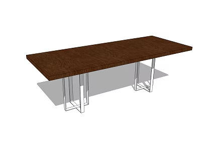 Modern Brown Wooden Office Desk With Silver Metal Legs And Rectangular Top 3d model