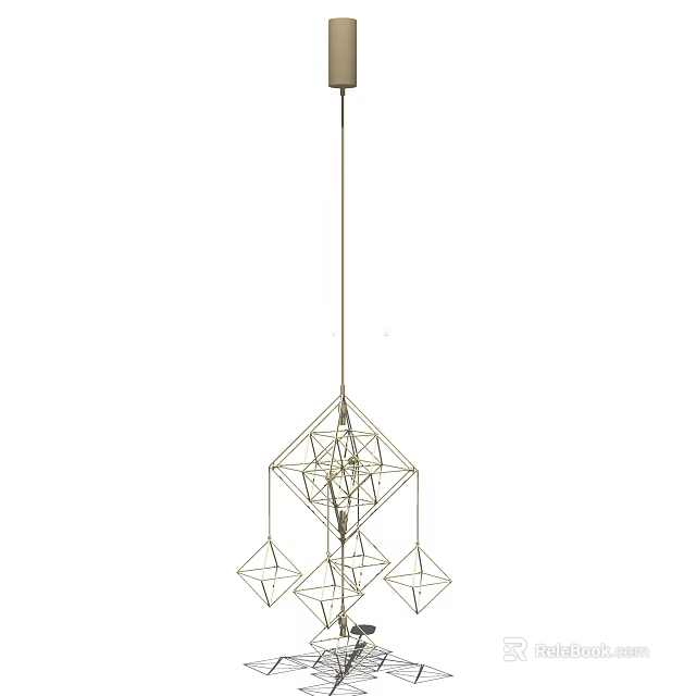 Modern Geometric Chandelier With Metal Frame And Hanging Polyhedron Pendants For Interior Decor 3d model 