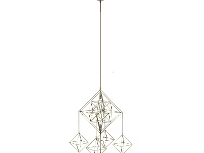 Modern Geometric Chandelier With Metal Frame And Hanging Polyhedron Pendants For Interior Decor 3d model