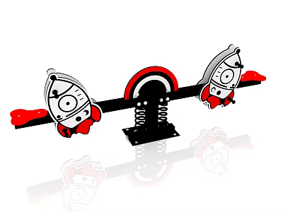 Playground Equipment Rocket Shaped Seesaw With Red Black Color Spring Structure For Kids 3d model