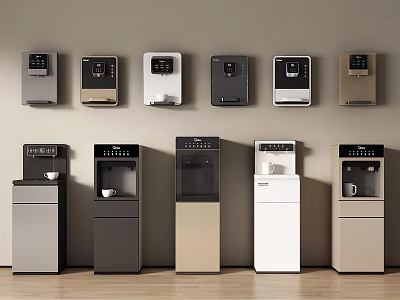 Modern Wall Mounted And Floor Standing Water Dispensers In Various Colors For Daily Use 3d model
