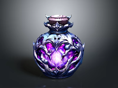Ornate Decorative Vase With Purple Glowing Core Blue Intricate Patterns And Crown Top 3d model