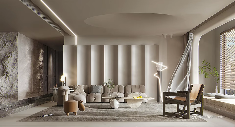 Modern Living Room Interior With Comfortable Sofa Coffee Table Floor Lamp And Stylish Rug 3d model 