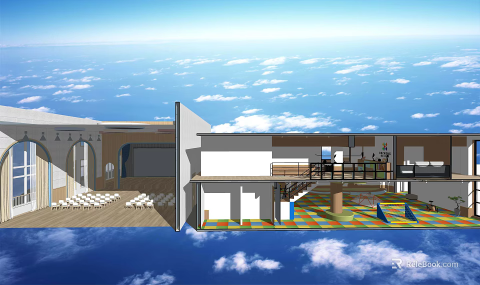 Modern Kindergarten Interior Design With Colorful Play Area And Spacious Staircase 3d model 