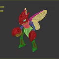 Red Mechanical Insect Game Movie Character Standing With Transparent Silver Wings