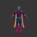 Superhero Character With Blue Top Red Cape And Gold Accents In Standing Pose