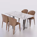 Modern Rectangular Dining Table Set with Marble Top and Four Brown Chairs 3d model