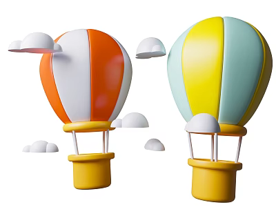 Colorful Hot Air Balloon Decorative Ornament Set with Cloud Accents for Home Decoration 3d model