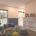 Colorful Kindergarten Indoor Playroom With Teepee Tent Play Mats Toys And Decorative Walls
