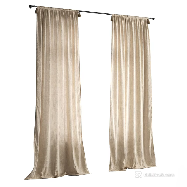 Elegant Beige Curtains With Soft Hanging Texture For Home Window Interior 3d model 