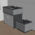 Bright Indoor Modern Grey Stone Washbasin Vanity With Wooden Vertical Slat Cabinet And Small Basin