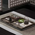 Traditional Chinese Tea Serving Trays with Teapot Green Moss and Porcelain Cups