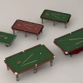 Assorted Billiard Tables With Cues And Colored Balls On Different Surfaces 3d model