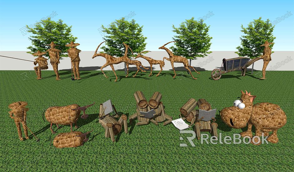 Modern Scarecrow Beautiful Countryside Nongjiale Scarecrow Wooden Animal Sculpture Sketch model