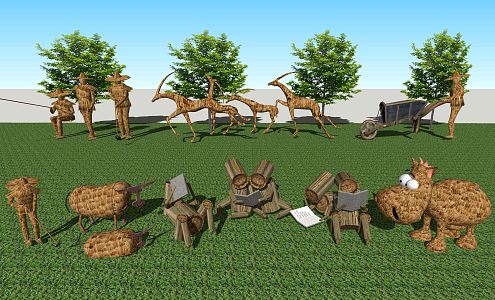 Modern Scarecrow Beautiful Countryside Nongjiale Scarecrow Wooden Animal Sculpture Sketch 3d model