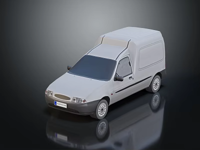 White Delivery Van 3D Rendered With Smooth Body On Dark Reflective Background 3d model