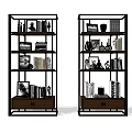 Modern Black Frame Bookcase With Multiple Shelves Books Photo Frames And Decor Items