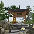 Classical Chinese Pavilion Surrounded By Trees Stones And Steps