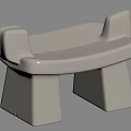 Modern Beige Stool With Curved Seat And Geometric Supportive Legs
