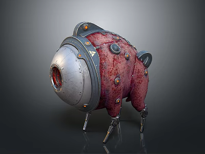 Sci Fi Mechanical Creature Featuring Red Flesh Like Body Silver Circular Section And Metal Legs 3d model