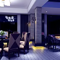 Modern Restaurant Interior With Dining Tables Chairs Pendant Lights And Sofa Seating