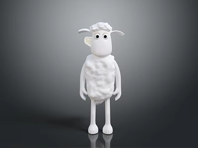 White Cartoon Sheep Figure With Big Eyes And Wool Texture Standing On Dark Background 3d model
