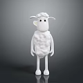 White Cartoon Sheep Figure With Big Eyes And Wool Texture Standing On Dark Background