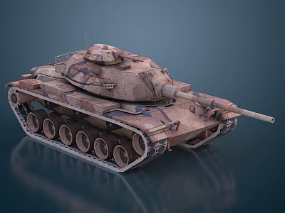 Detailed Military Tank With Camouflage Paint Tracks And Long Gun Barrel 3d model