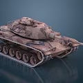 Detailed Military Tank With Camouflage Paint Tracks And Long Gun Barrel