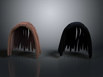 Two Brown And Black Butterfly Wing Shaped Objects On Smooth Surface With Gray Gradient Background 3d model