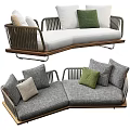 Outdoor Sofa With Woven Frame Green Beige Gray Cushions Corner And Bench Design