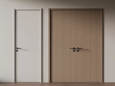 Modern Wooden Double Doors With Light Single Door In Interior Room 3d model