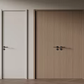 Modern Wooden Double Doors With Light Single Door In Interior Room