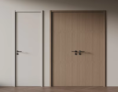Modern Wooden Double Doors With Light Single Door In Interior Room 3d model