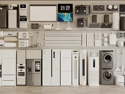 Household Appliances Combination Refrigerator Washing Machine Water Dispenser Air Conditioning Range Hood Curtain TV 3d model