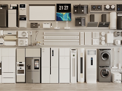 Household Appliances Combination Refrigerator Washing Machine Water Dispenser Air Conditioning Range Hood Curtain TV 3d model