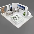 Modern Exhibition Booth With White Design Display Screen Green Plant And Counter