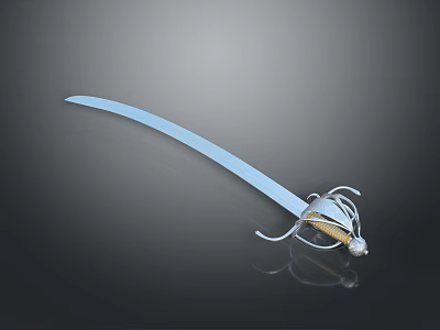 Silver Decorative Sword With Intricate Hilt Design And Elegant Gold Accents 3d model