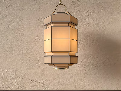 Hanging Multi layered Geometric Fabric Lantern With Beige Shade On Textured Wall 3d model