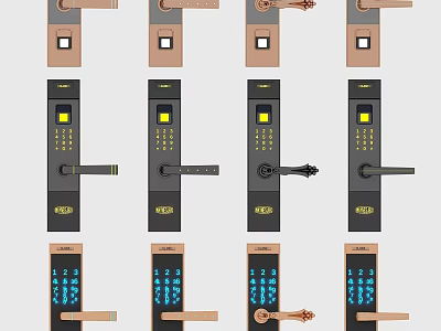 Door Lock Components With Digital Keypad And Various Handle Designs 3d model